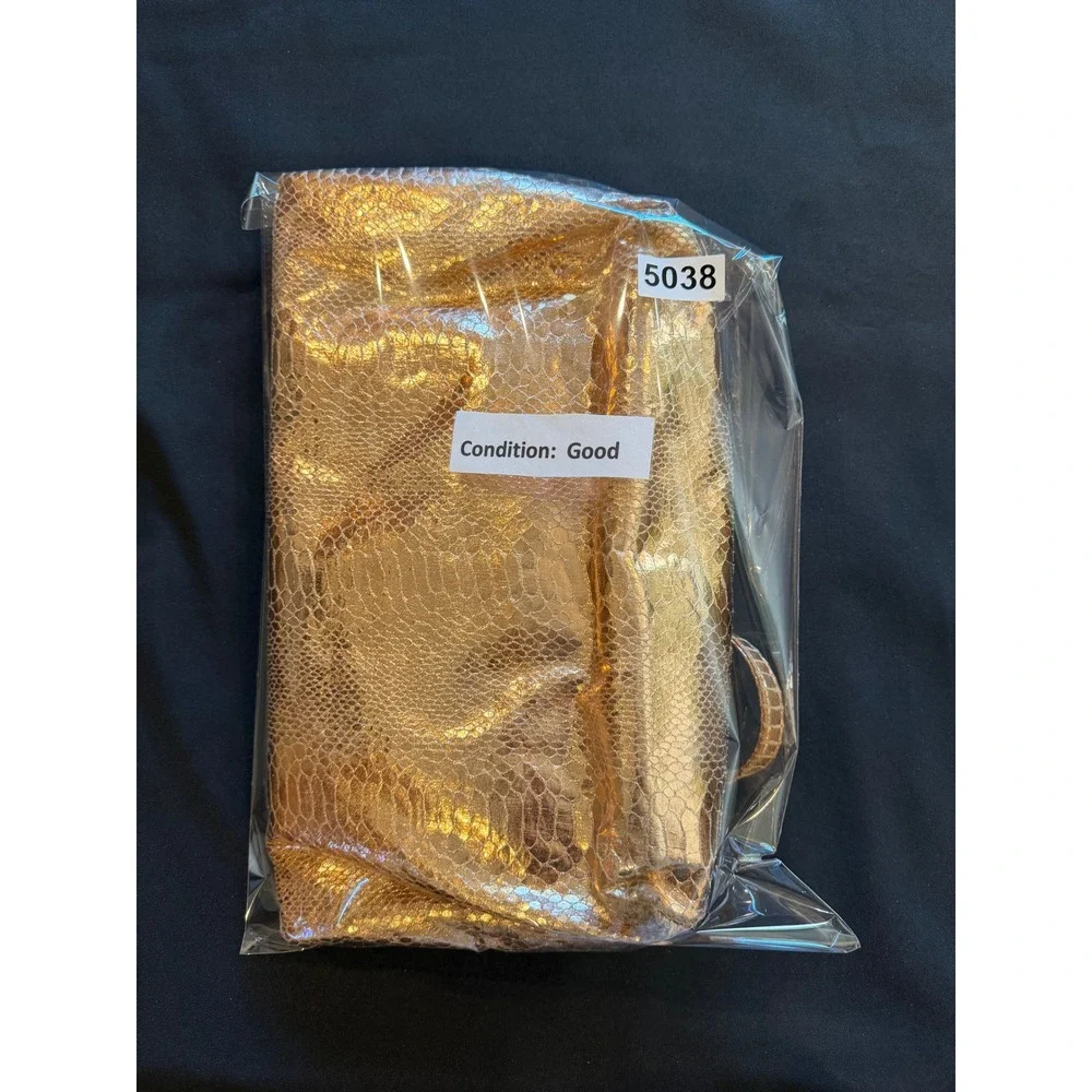 Vintage Kate Spade Gold Metallic Snakeskin Embossed Tote Bag Polka Dot Lining